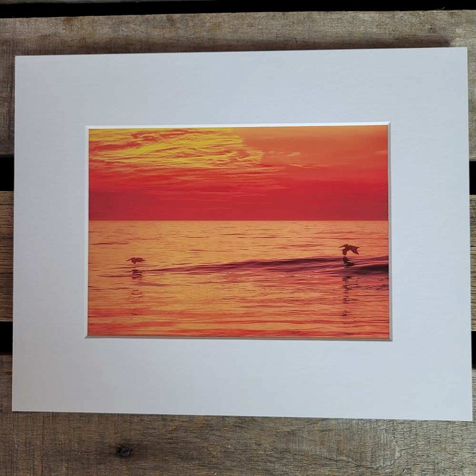 2 Pelicans Under Golden Sky ~Sm Matted Print | 11smp10.jpg