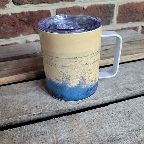 Insulated Travel Mugg ~Golden Splash with Pelicans