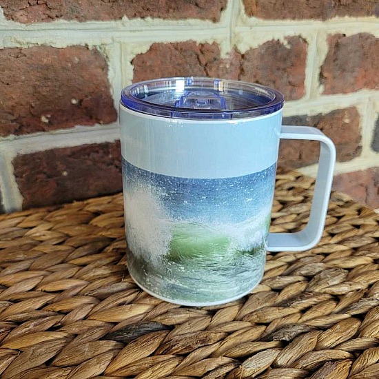 Insulated Travel Mugg ~Green Wave Splash!