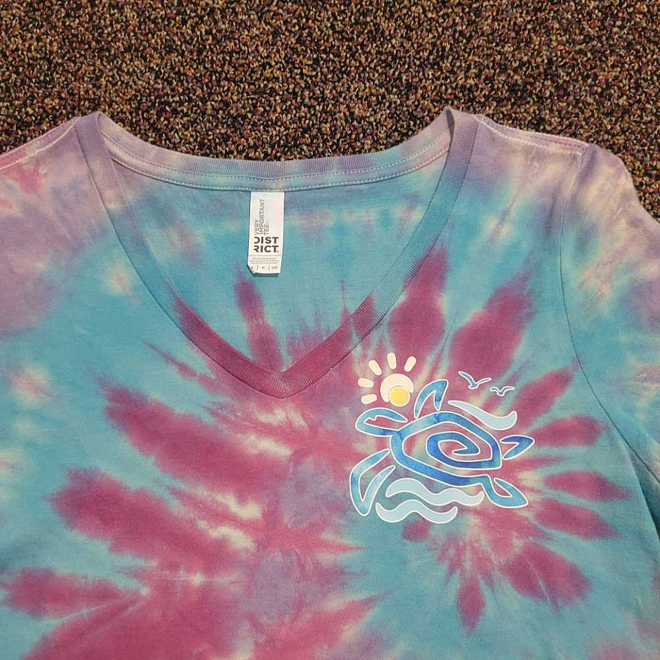 Women's Small V-Neck Tee ~Fuchsia/Turquoise/Lavender | 1a1bSVturtleb.jpg