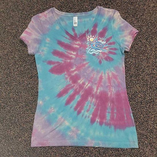 Women's Small V-Neck Tee ~Fuchsia/Turquoise/Lavender
